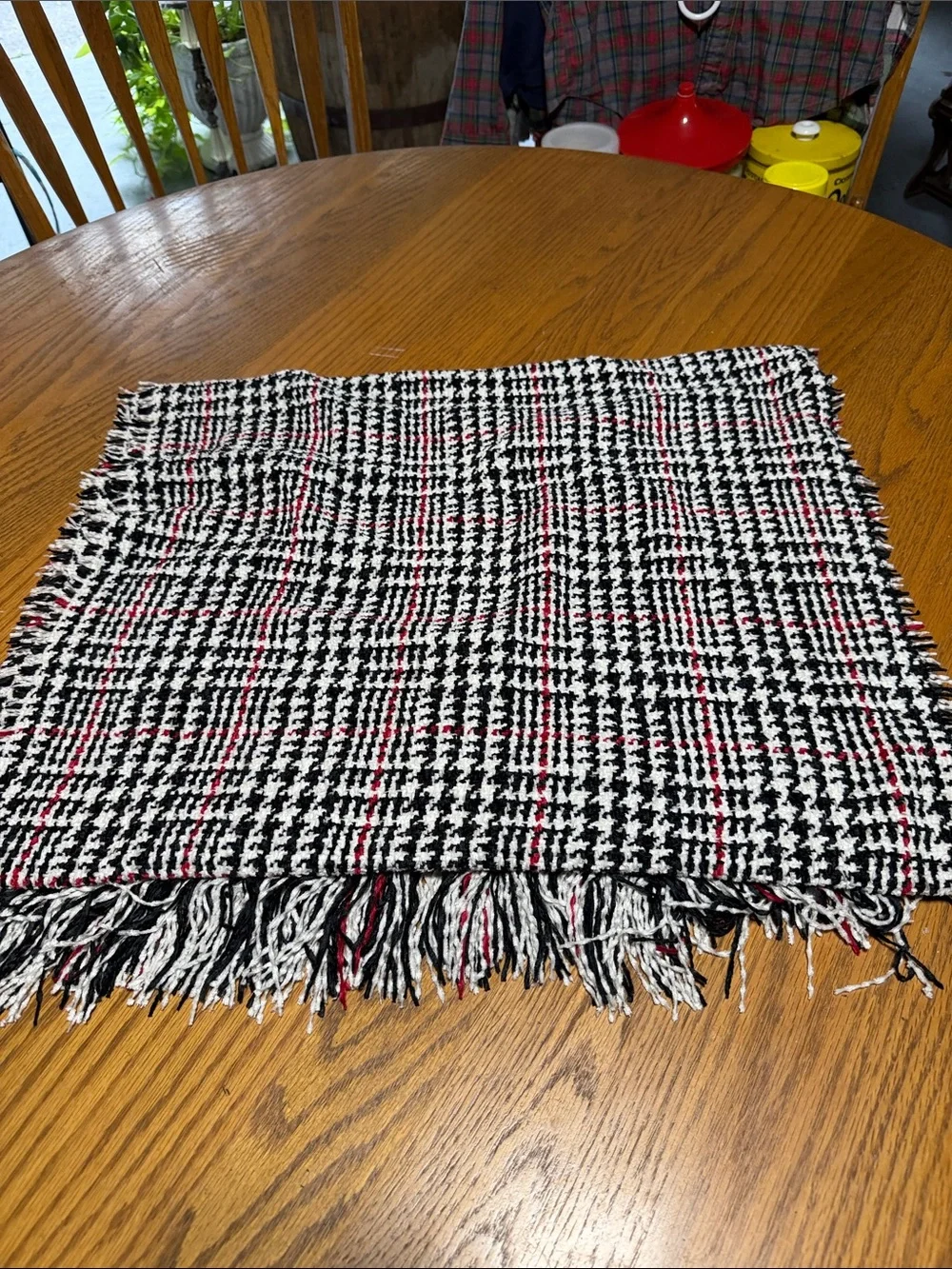 St. John's Bay Black White and Red Houndstooth Scarf